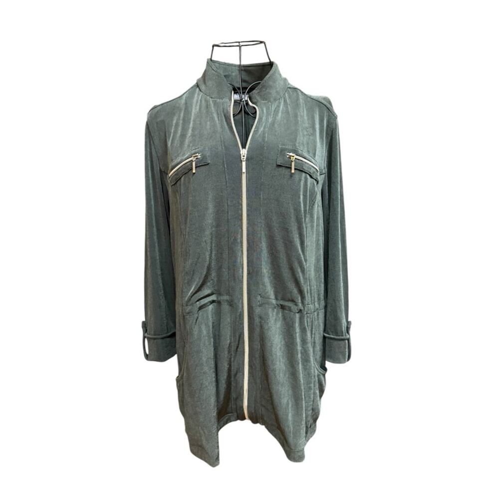 Chico's Travelers Dark Olive Zip-Front Utility Jacket size 1